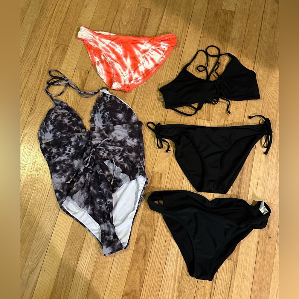 Swimwear bundle: 3 bottoms, 1 bikini top,  and a one piece XL (14-16)